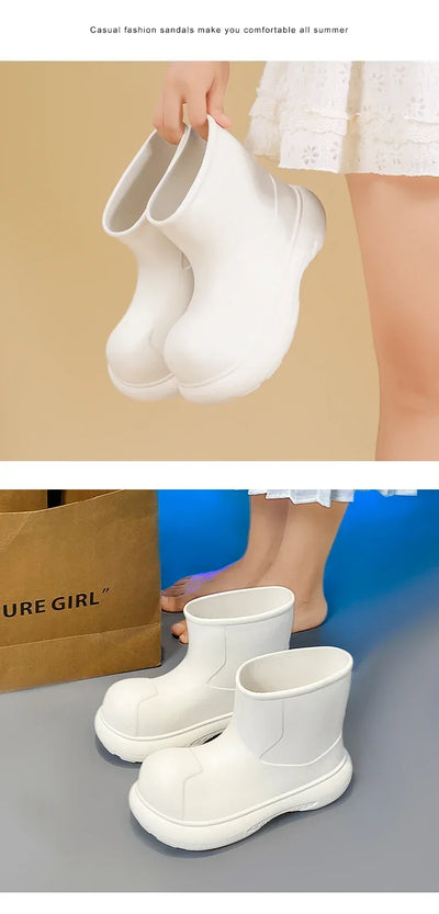 The Mid-top of The Women's Rain Boots Is Available in Solid Multi-color Options Including Waterproof and Anti-slip Flat Shoes