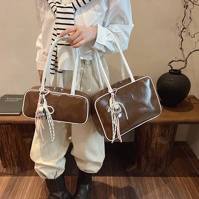 Designer Bowling Tote Women's Oversized Shoulder Bag, High-Capacity Office Handbag, Fashionable Minimalist Crossbody Purse