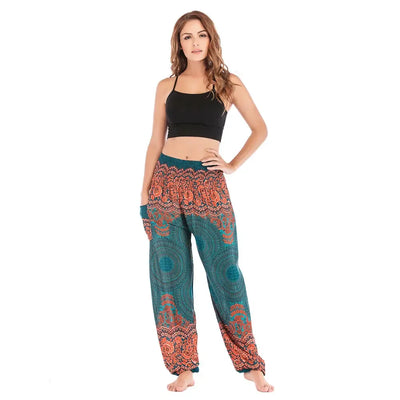 Women's Yoga Pants Printed Ethnic Style Loose Yoga Trousers Bloomers High Waist Fitness Sports Crotch Dance Palazzo Sweatpants