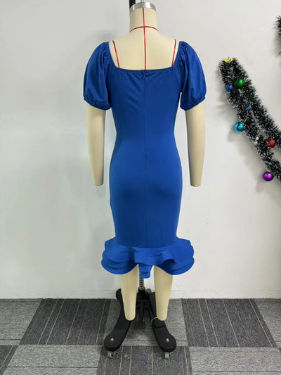 Elegant Party Dress for Women Ruffle Evening Dresses Lantern Short Sleeve Fishtail Tiered Wedding Dress Women