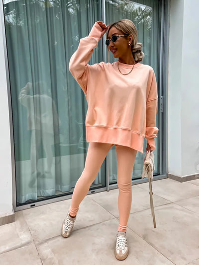 Lounge Sets for Women Two Piece Travel Outfits Sweatsuits Autumn Winter Fashion 2024 Trendy Loose Oversized Tee Tight Trousers