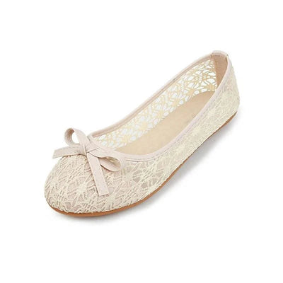 Women Fashion Lace Slip On Cut Outs Bow Ballet Breathable Flats Shoes