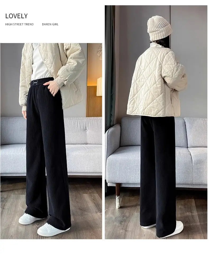 Winter Wide Leg Pants Women Autumn Plush Pants Women Extra Thick Lamb Fleece Warm Straight Korean Pants Joggers Women