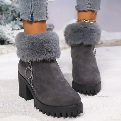 Women's Boots Winter for Ankle Rubber Outsole Warm Cotton Leather Fur Integrated Boots Botas Mujer Platform Ankle Boots Elegant