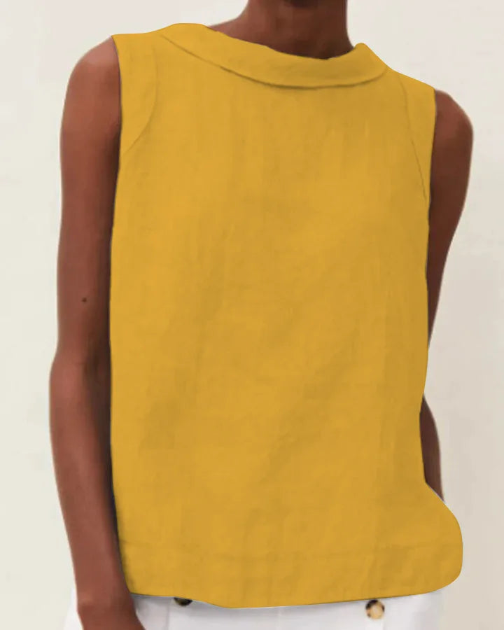 Summer Solid Cotton Linen Women's Top Simple Sleeveless O-neck Casual Blouses & Shirts Female Trendy Fashion Office Tops Ladies