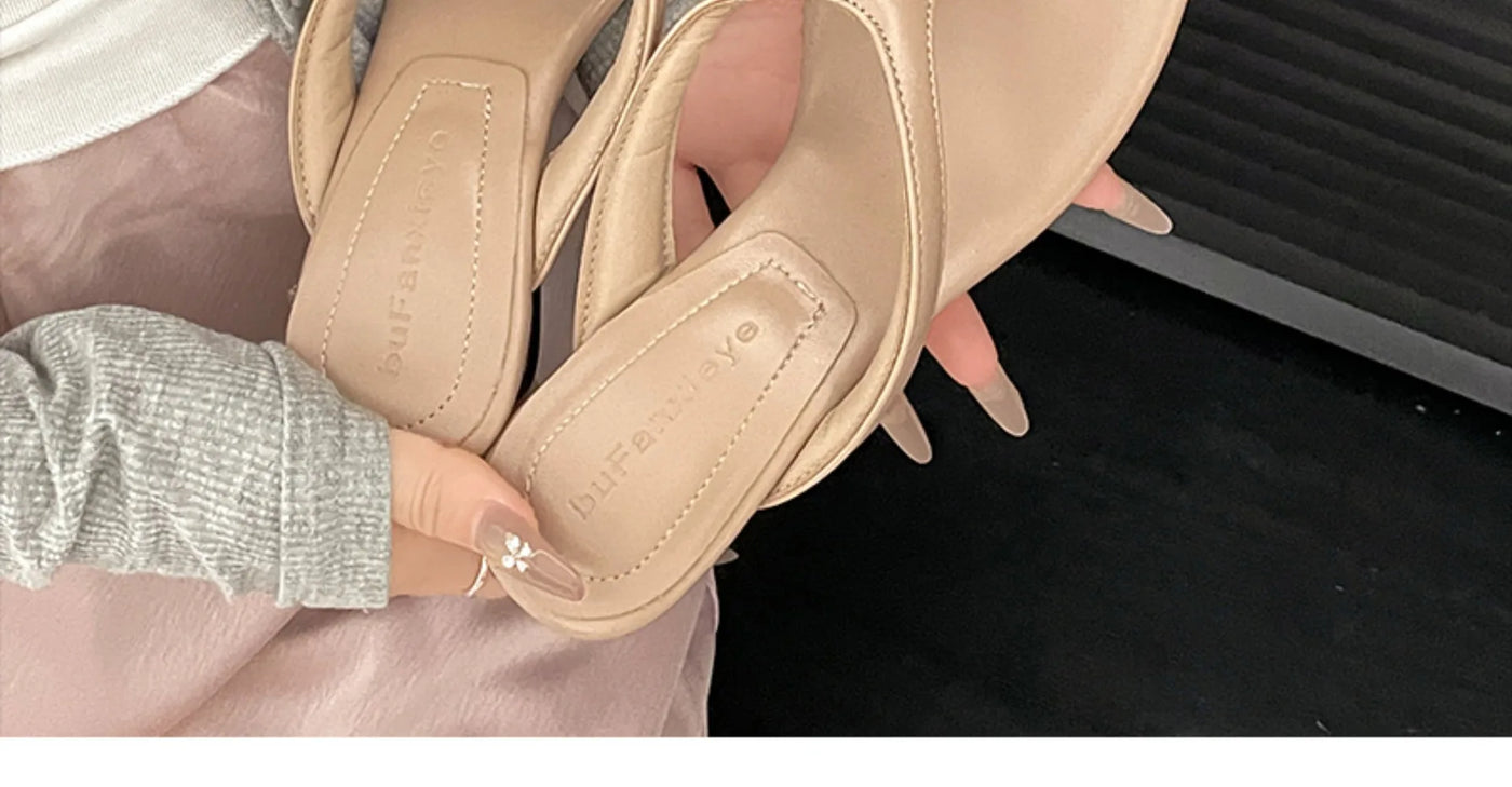 Women High-heeled Slippers 2025 Summer Clip Toe Flip Flop Fashion Pumps French Wedge Sandals Square Toe Ladies Shoes Sandalias