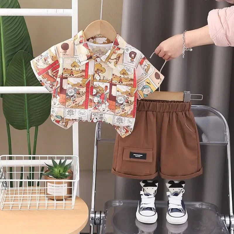 Baby Children's Summer Clothes Set 1-5Y Cartoon Printed Shirt and Shorts Casual Boys 2Pcs Suit Kid's Short Sleeve Outfit