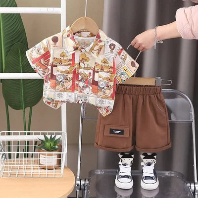 Baby Children's Summer Clothes Set 1-5Y Cartoon Printed Shirt and Shorts Casual Boys 2Pcs Suit Kid's Short Sleeve Outfit