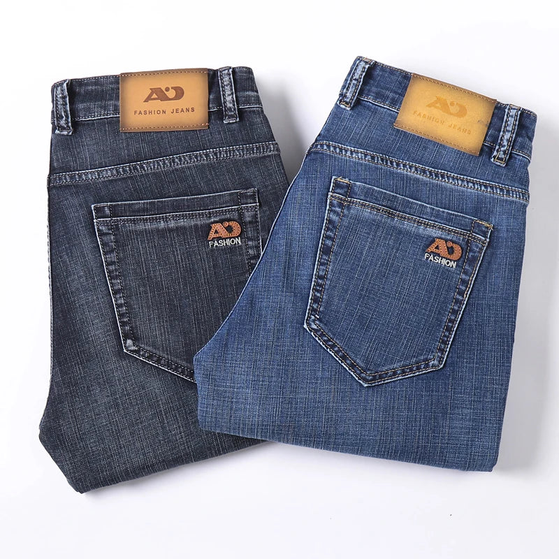 2024 Spring Summer New Men's Slim Thin Jeans Retro Light Blue Cotton Stretch Denim Pants Male Fashion Casual Brand Trousers