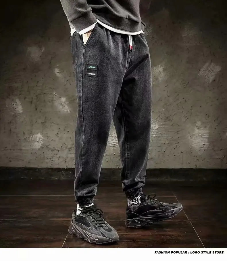 Spring Designer Fashion Men Jeans Retro Black Gray Vintage Casual Denim Harem Pants Ripped Jeans Men Wide Leg Taper Men Jeans