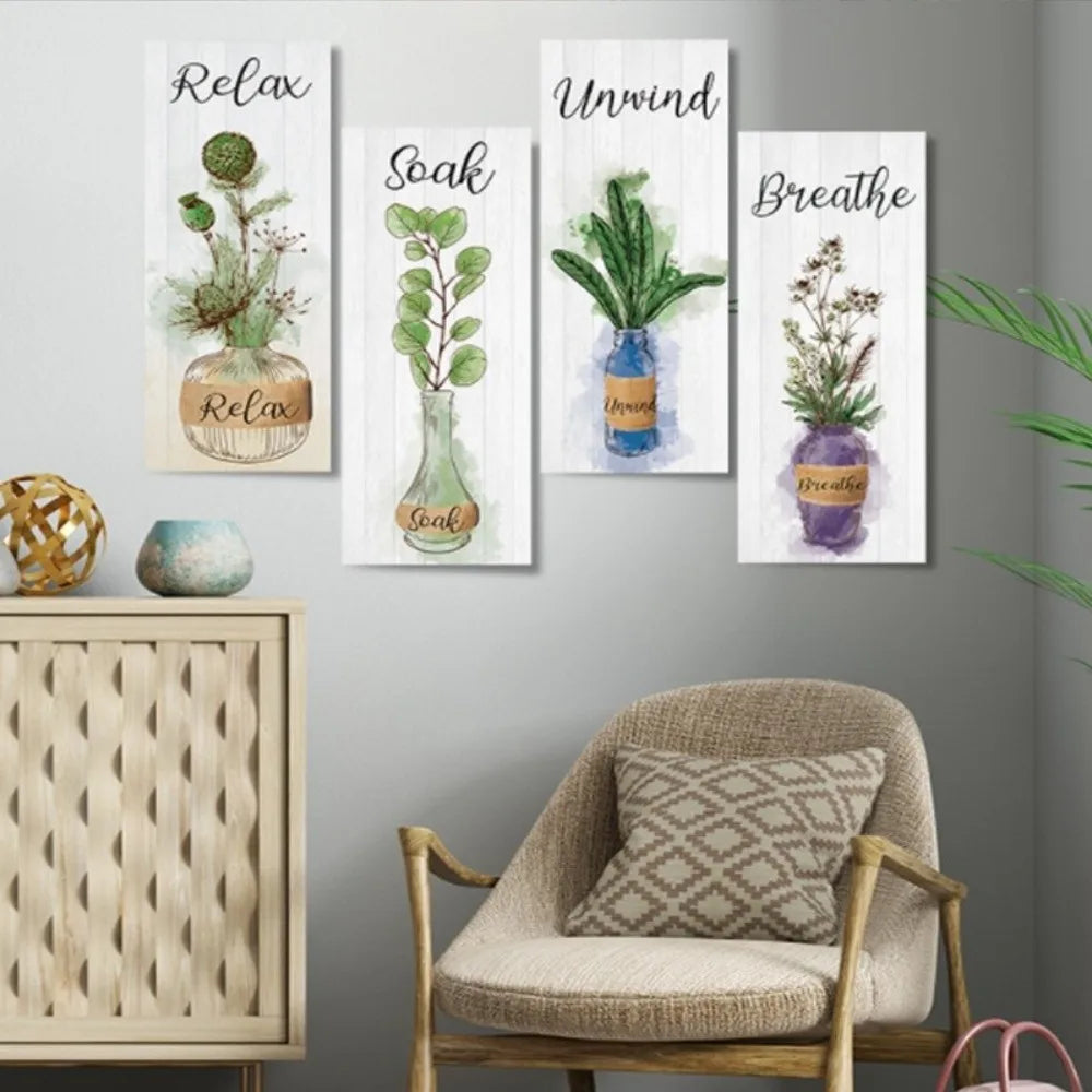 Wall Plate Wooden Floral Wall Art Rustic Style Decorative Plants Hanging Sign Handmade Wall Decor Paintings Bathroom Decor