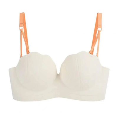 Women Wireless Bra Sculpting Cup Bra Strapless Push Up Bra with Anti-slip Strip Detachable Straps for Women No Steel Ring Solid
