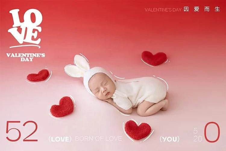New-Baby Rabbit Costume With Cute Bunny Ear Hat & Love Shape Pocket Background Props | New-born Photography Theme Set