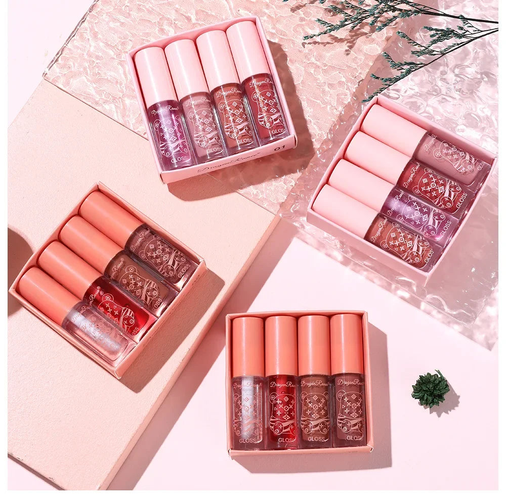 4 PCS Lip Ink Oil Set Hydrating Lip Gloss Pack Kit Moisturizer Waterproof Lip Tint Korean Makeup For Women Cosmetics