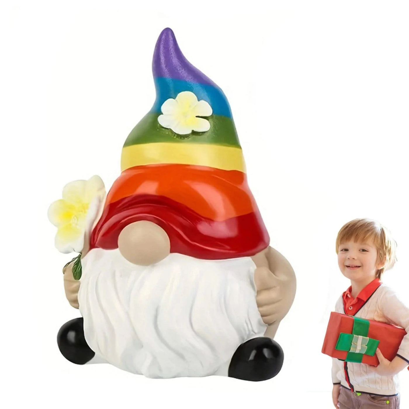 Garden Gnome Figurine with Rainbow Hat Miniature Ornaments Cute Mini Dwarf Planter Flowerpot Decor Accessories