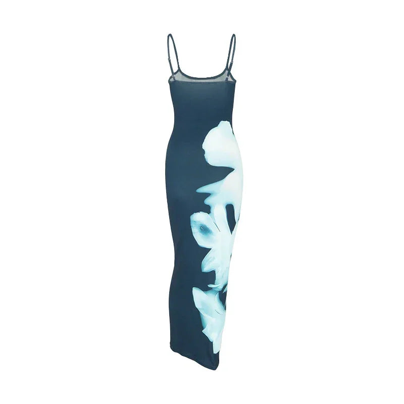 Summer Women's Dresses New Fashion Print Sleeveless Backless Bodycon Sexy Maxi Dresses Casual Streetwear Club Elegant Lady Dress