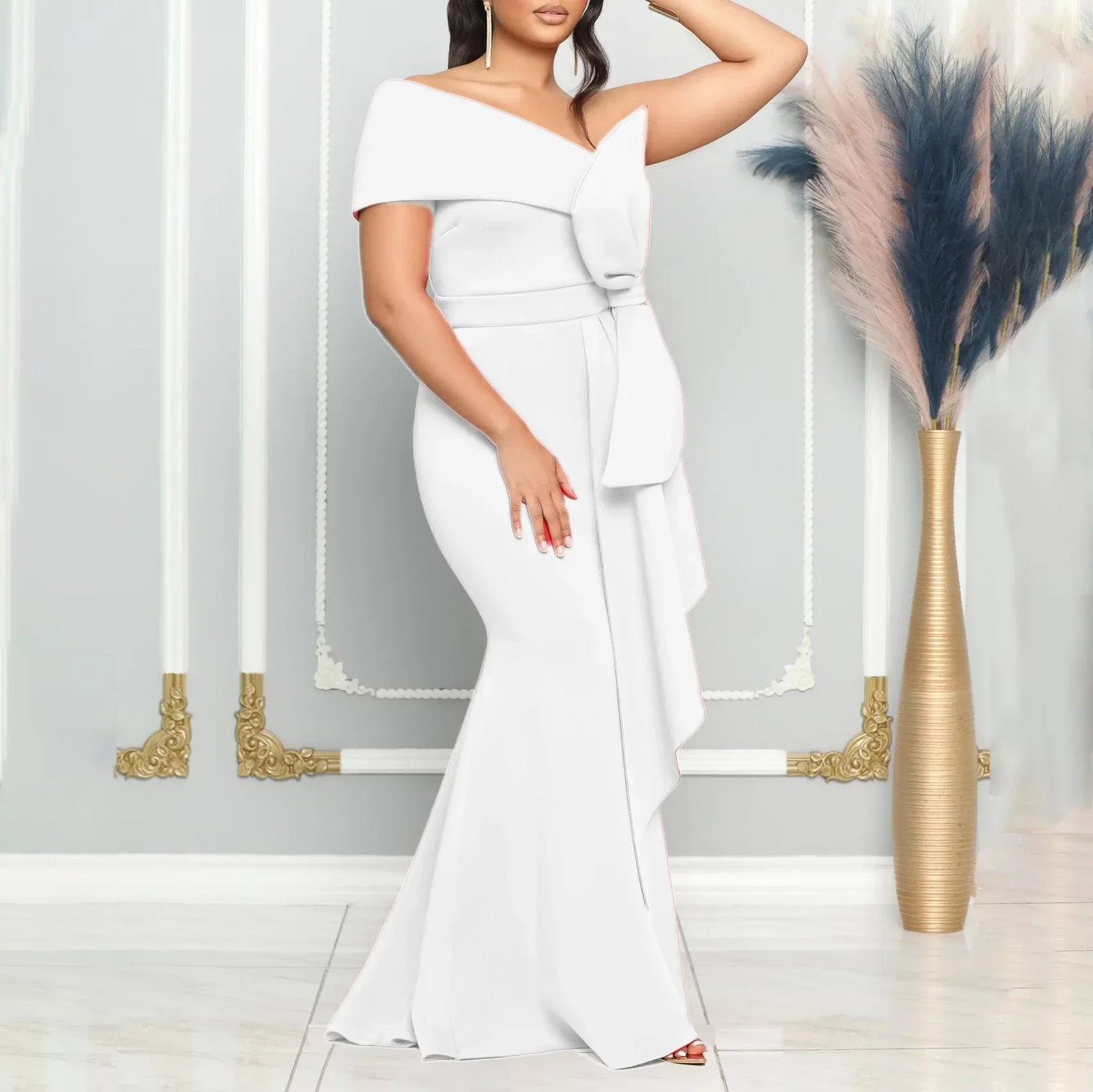 Elegant Dresses for Women 2024 New One Shoulder Ruffles Mermaid Floor Length Luxury Female Birthday Party Dinner Vestidos Mujer