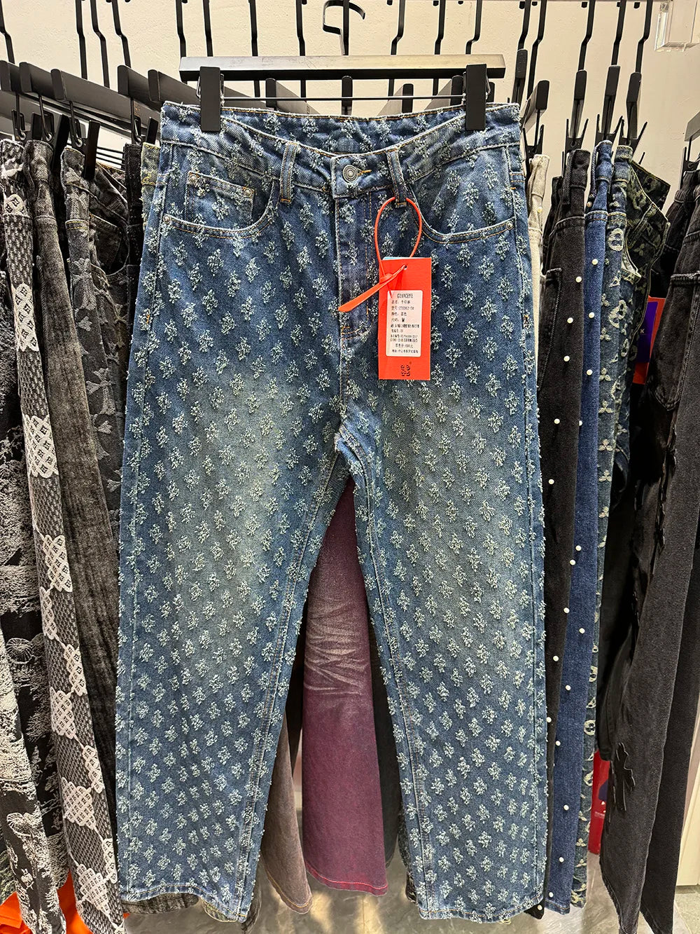 European Designer Jeans Men Ripped Holes Washed Baggy Pants New Fall Straight Fit Wide Leg Bottoms