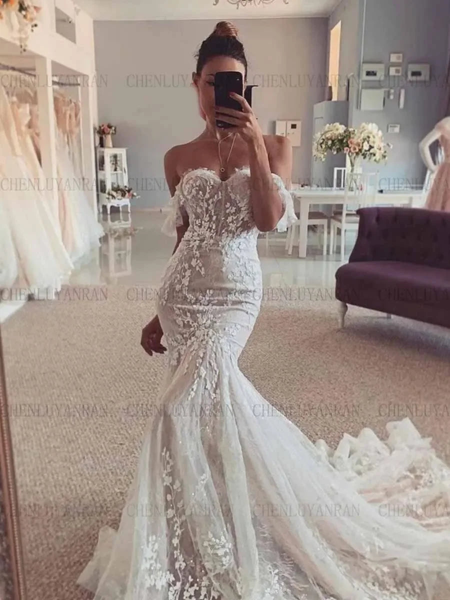 Mermaid Boho Wedding Dresses For Women Sweetheart Lace Tulle Wedding Dress Long Sexy Dresses For Women فستان حفلات الزفاف