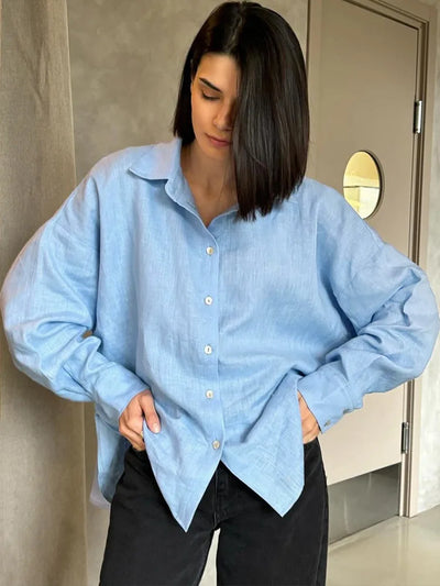Fashion Loose Blouses Spring Urban Women's Linen Shirt Long Sleeve Turn Down Collar Top Vintage Cotton Linen Shirts for Women