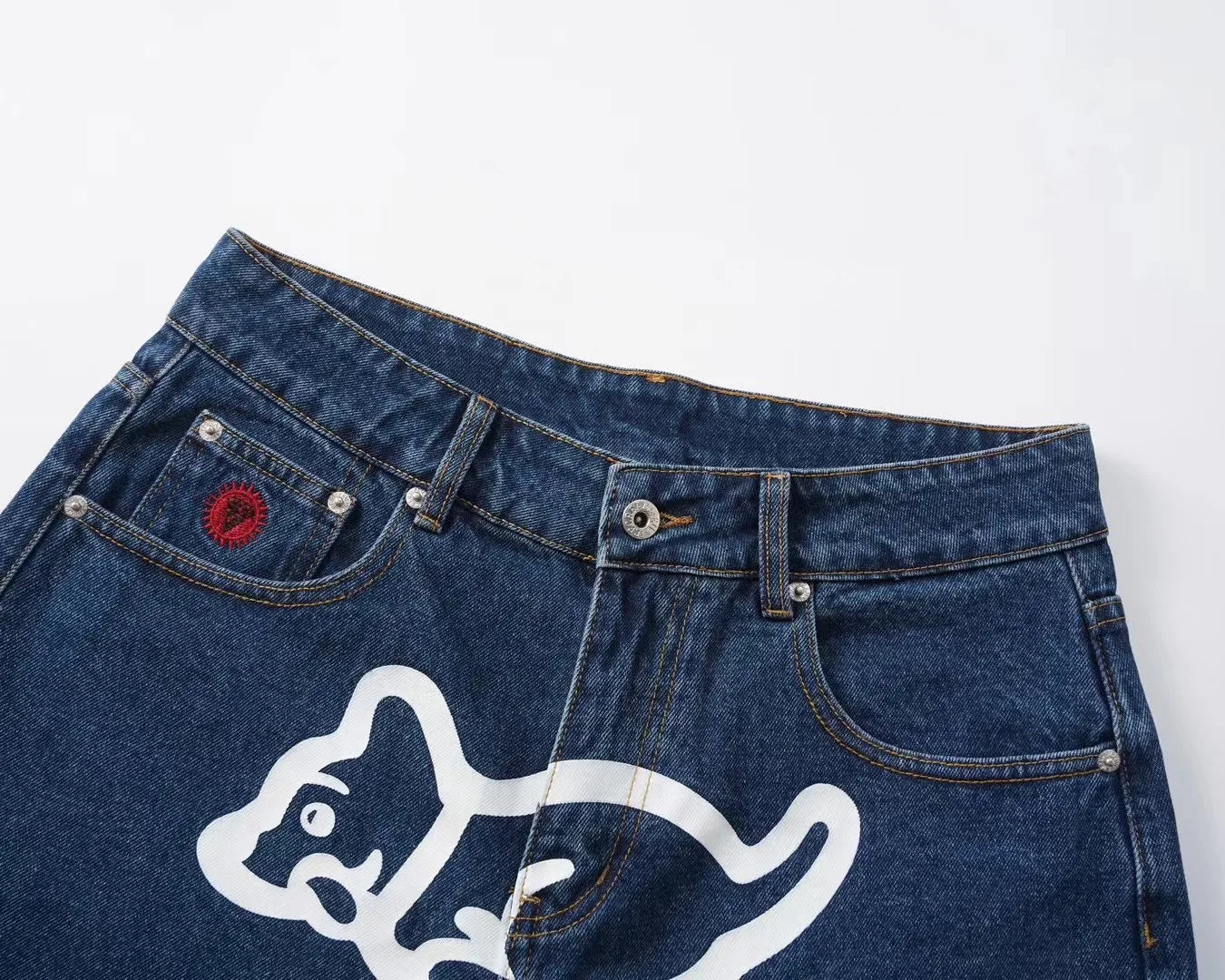 2022 New Summer Denim Shorts For Men Icecream Running Dog Trendy Brand Half Cut Emboridery Logo Unique Punk Mid Waist Jeans
