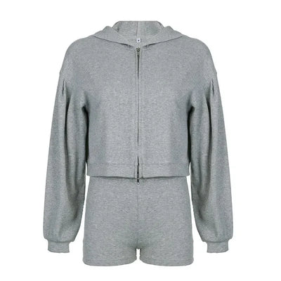 Solid Sport 3 Piece Set Crop Vest Hoodie Tracksuit Women Casual Sweatshirt Coat Mini Short Matching Set Sportswear 3 PCS Outfit