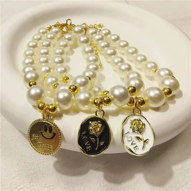 Pet Collar Adjustable Pearl Cat Collars Cute Rose Flower Kitten Puppy Necklace Pet Product Cat Dog Accessories