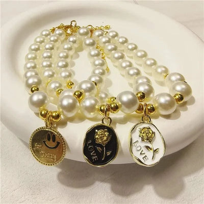 Pet Collar Adjustable Pearl Cat Collars Cute Rose Flower Kitten Puppy Necklace Pet Product Cat Dog Accessories