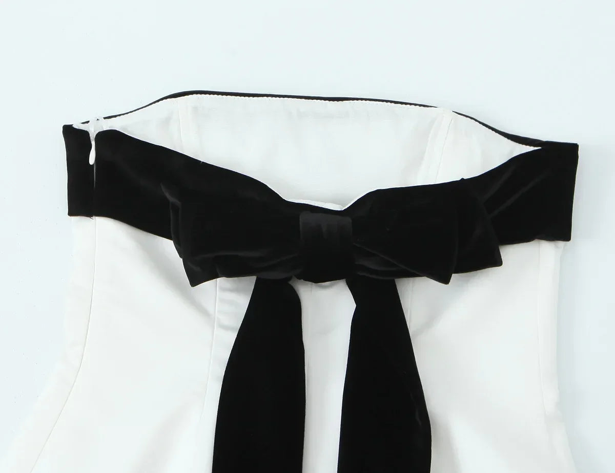 TRAF Womans Tops Off Shoulder White Crop Top Women Strapless Corset Woman Tube Top Summer Velvet Lace Up Butterfly Backless Top