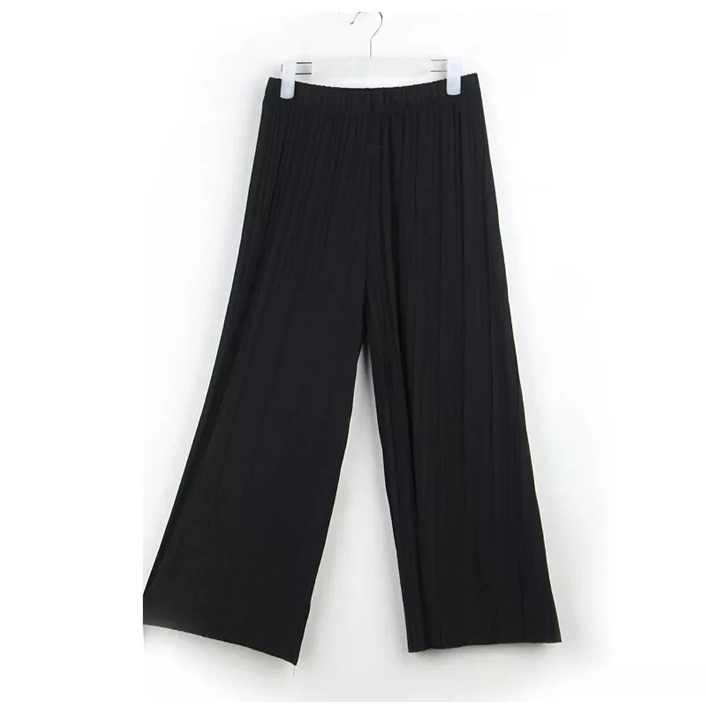 Women's Pants Wide Leg Pants Crinkle Plain Trousers Baggy Elastic Waist Bottoms Woman Clothes pantalones ropa para mujer 바지