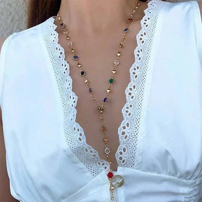 LATS New Luxury Colourful Long Tassel Necklace for Women Shiny Rhinestone Crystal Zircon Choker Bohemian Statement Jewelry Gifts