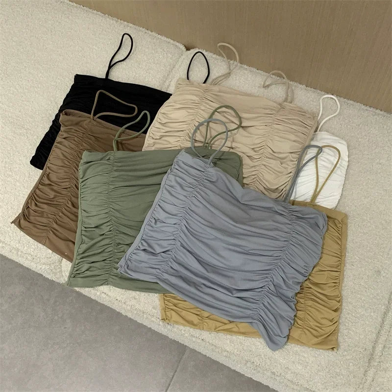 Top Women Sexy Shirts Sleeveless Tube Tops Girls Tops With Suspenders Lady White Camisole Padded Bras Woman Clothing Corset Top