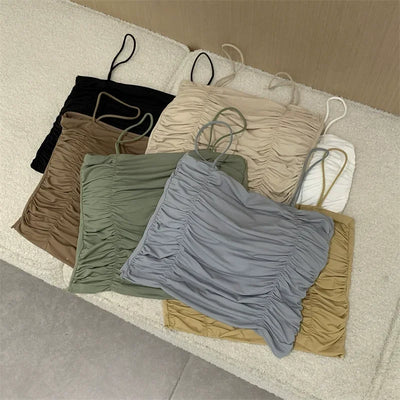 Top Women Sexy Shirts Sleeveless Tube Tops Girls Tops With Suspenders Lady White Camisole Padded Bras Woman Clothing Corset Top