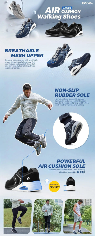 Fitville Extra Wide Walking Shoes for Men Wide Cushioned Sports Shoes For Swollen Feet Flat Feet Arch Fit Relieve Heel Pain