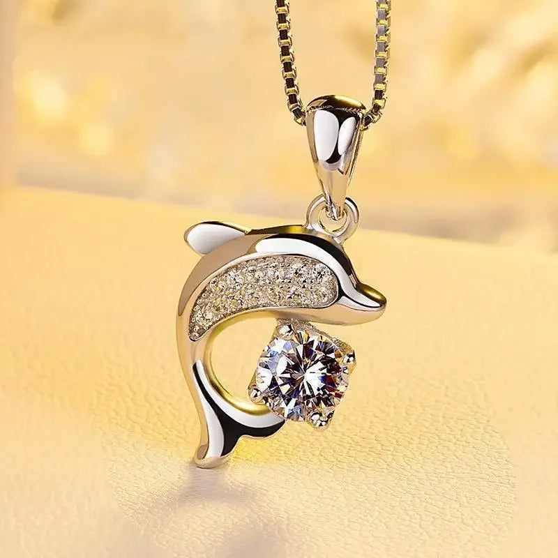 Luxury Necklaces For Women Romantic Couples Jewelry Crystal Inlay Gold Color Pisces Dolphin Pendant Chain casual Necklace Gift