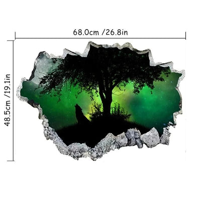 3D Broken Wall Hole Art Moon Night Wolf Howls Vinyl Mural Stickers Room Decorations for Home Items Self Adhesive Animal Poster