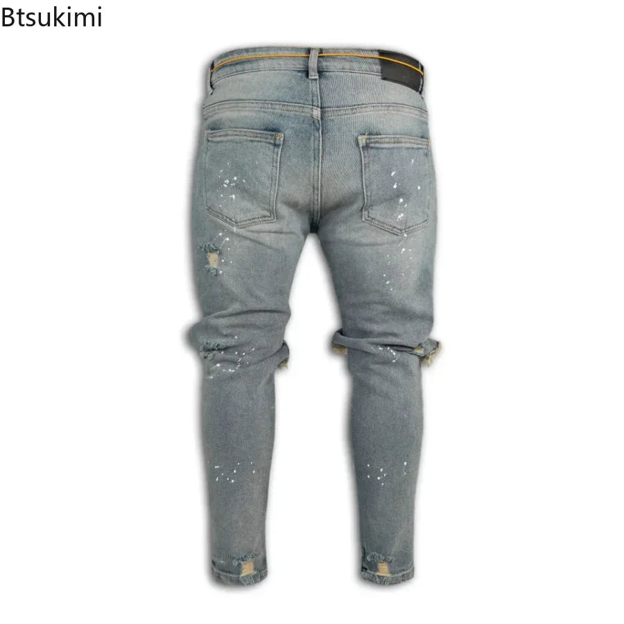 New 2025 Ripped Hole Jeans for Men Hip Hop Cargo Pant Distressed Denim Jeans Skinny Men Clothing Full Length Slim Trousers Male