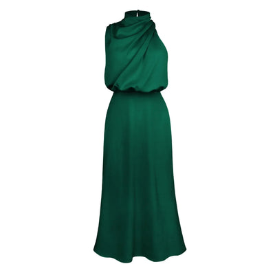 2025 Spring/Summer Long Dress for Women High Waist Halter Satin Sleeveless Dress Fashion Elegant Solid Evening Party Dresses