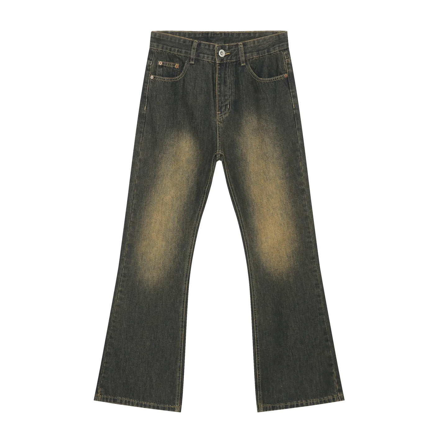 Jeans Denim Pants Men Long Flare Pant Straight Trousers High Waist Casual Regular Pockets Slim Fit Splice Simple Autumn 2024