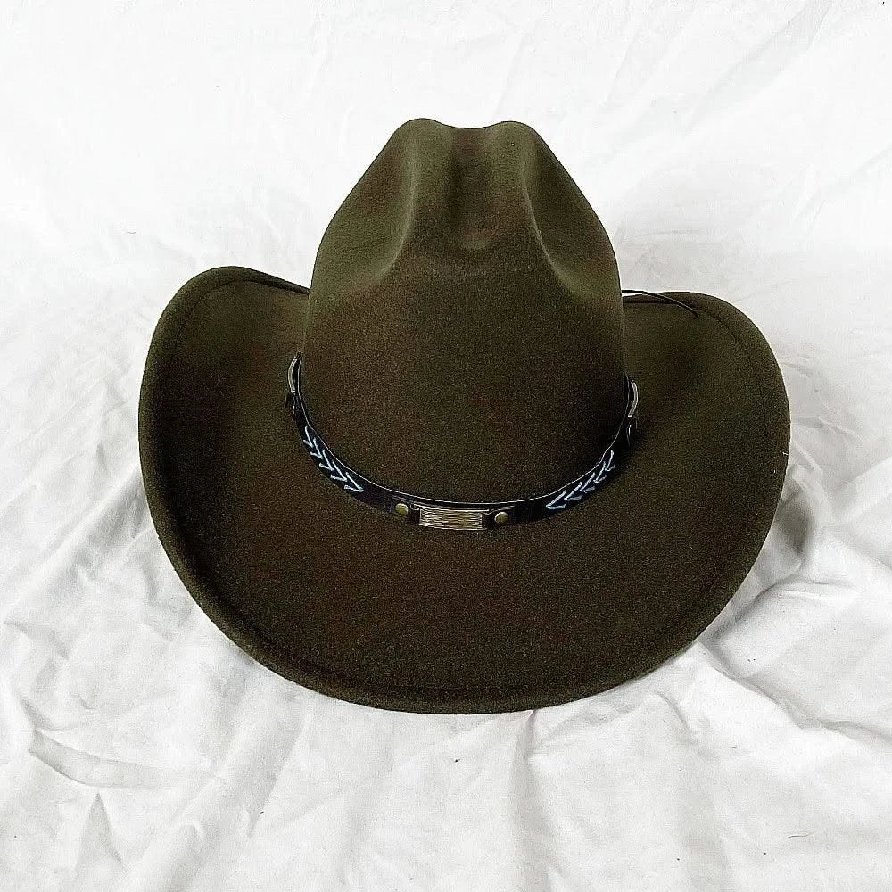 Men's Western Women's Cowboy Hat Army Green Men's Women's Cowboy Jazz Hat Wide Brim Felt Fedora Sombrero Hombre