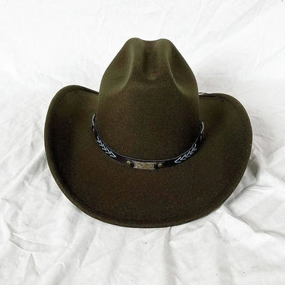 Men's Western Women's Cowboy Hat Army Green Men's Women's Cowboy Jazz Hat Wide Brim Felt Fedora Sombrero Hombre