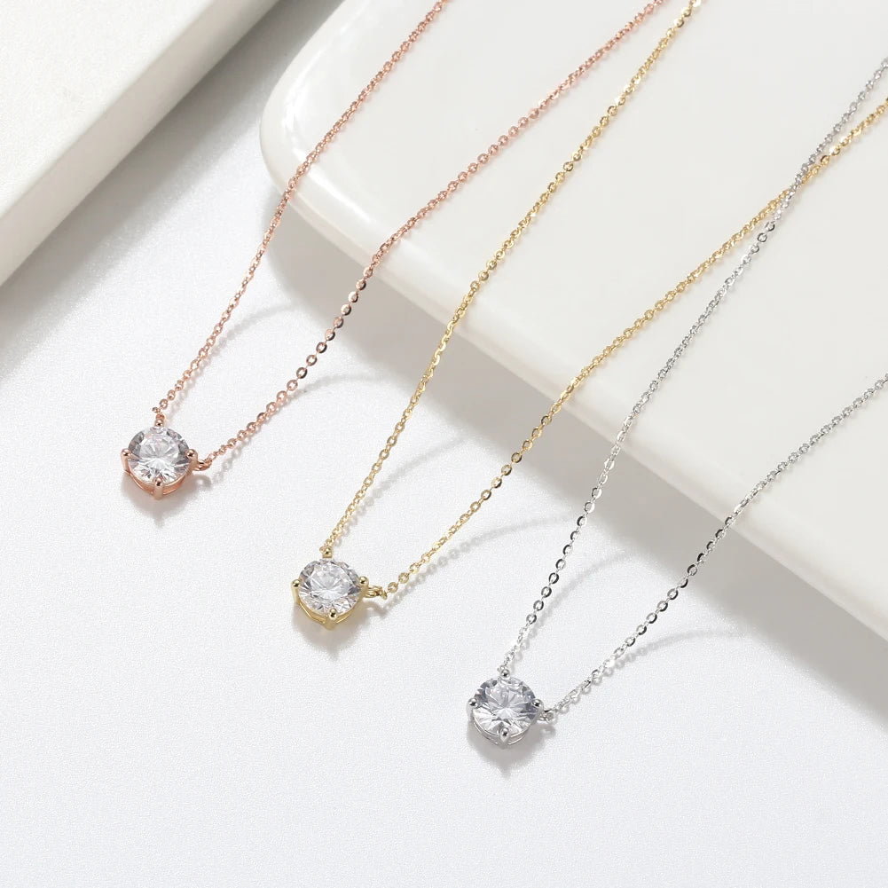 ORSA JEWELS 925 Sterling Silver Dainty Necklace for Women 14K Gold Plated Round Brilliant Cut Solitaire Pendant Necklace APN13