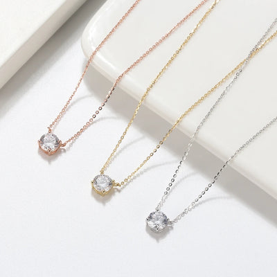 ORSA JEWELS 925 Sterling Silver Dainty Necklace for Women 14K Gold Plated Round Brilliant Cut Solitaire Pendant Necklace APN13