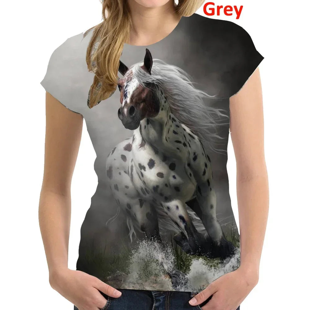 Fashion 3D Printing T Shirt Animal horse Women Funny Short Sleeved Tees Women Tops Pullover Tee