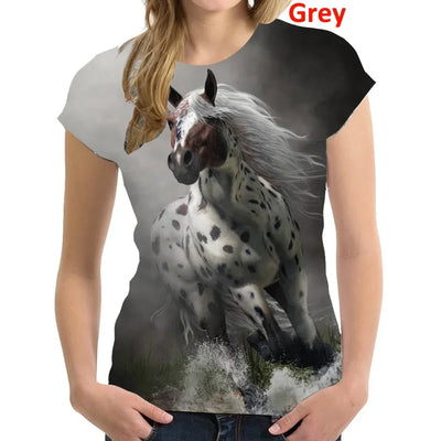 Fashion 3D Printing T Shirt Animal horse Women Funny Short Sleeved Tees Women Tops Pullover Tee