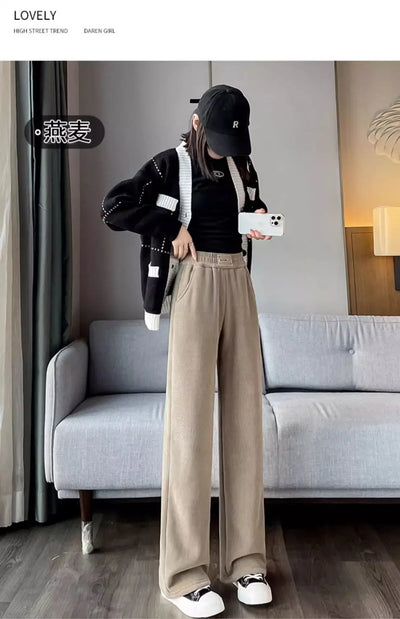 Winter Wide Leg Pants Women Autumn Plush Pants Women Extra Thick Lamb Fleece Warm Straight Korean Pants Joggers Women