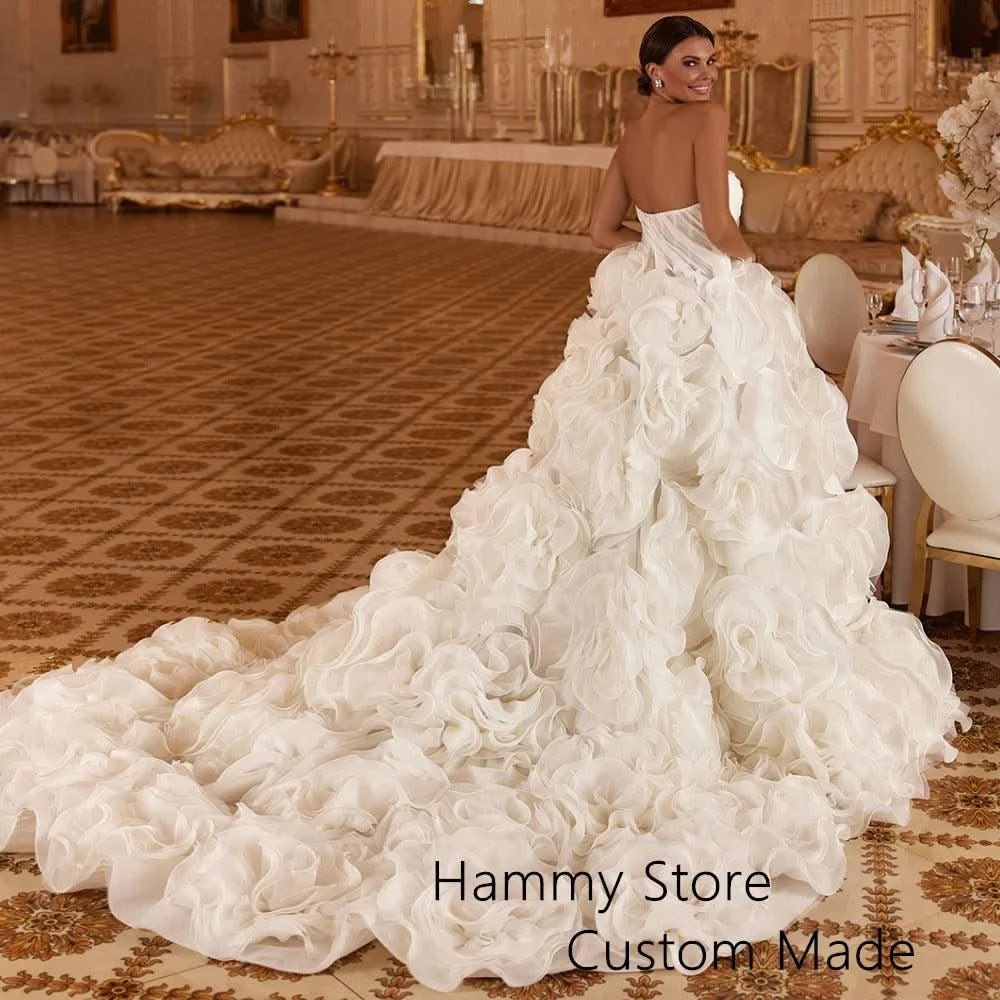 Arabic Wedding Dress Customized Sweetheart Pleat Ruffles Ball Gown Flower Bridal Dresses