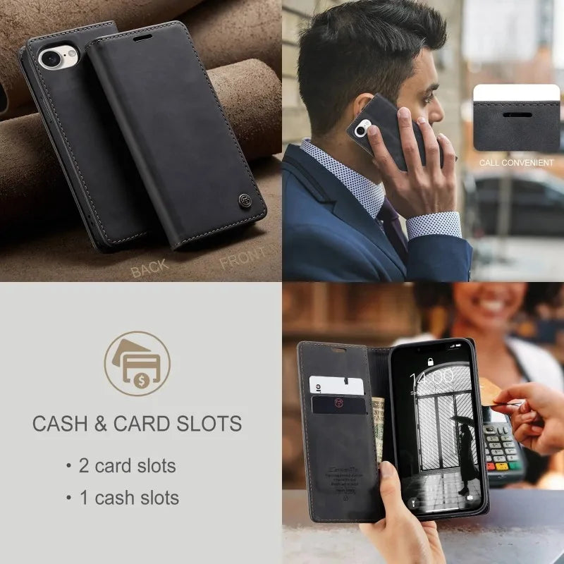 Flip Wallet Case for iPhone 16e 2025 Magnetic Folio Leather Cover with Card Holder Kickstand Shockproof Durable Protective Shell