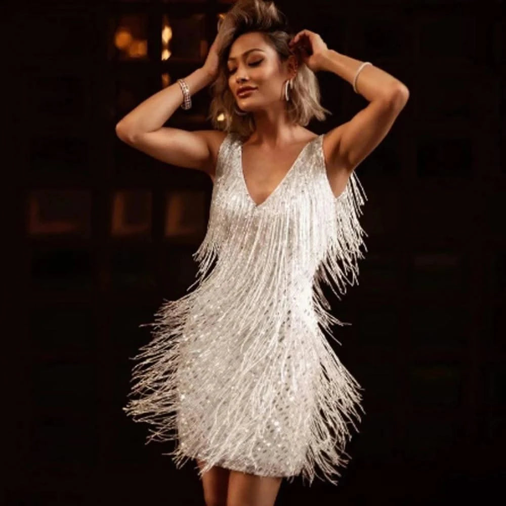 Club Camisole Bodycon Tassel Dance Mini Dress | Evening Party Dress For Women | Female Clothing