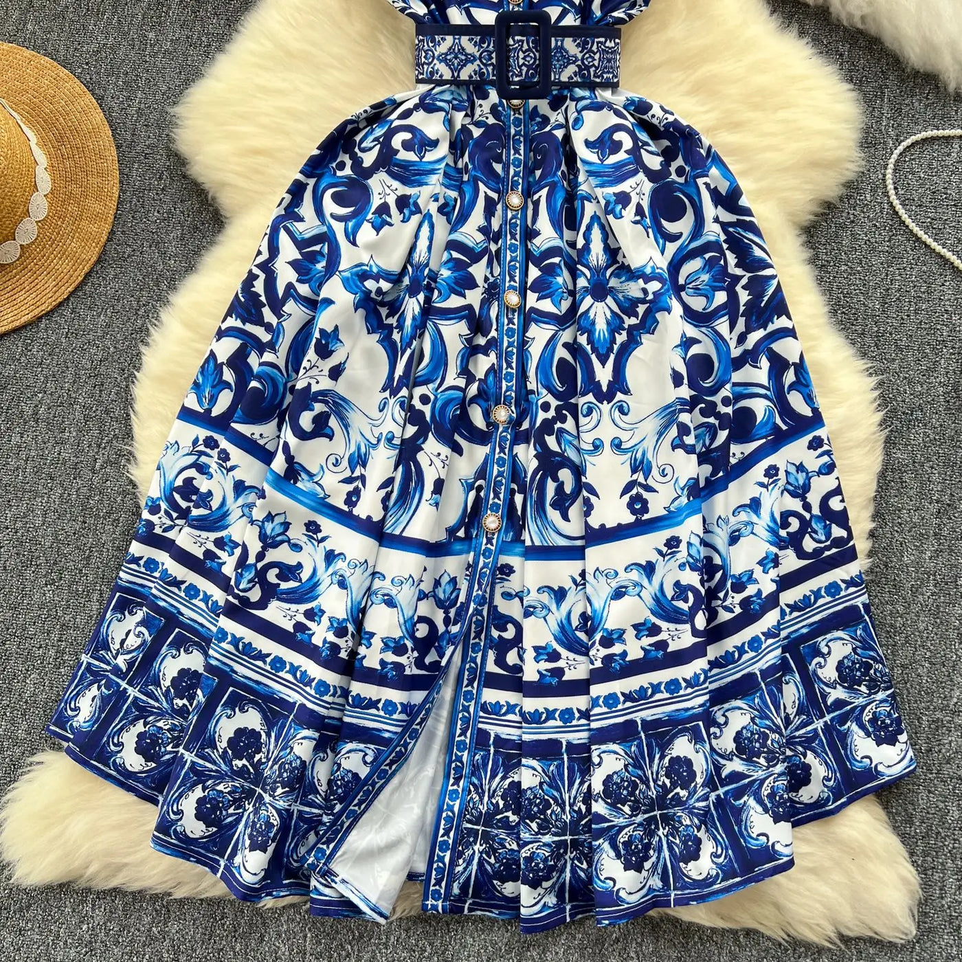 Summer Print Dress Women Sleeveless Elegant High Waist A-line Long Dresses for Women